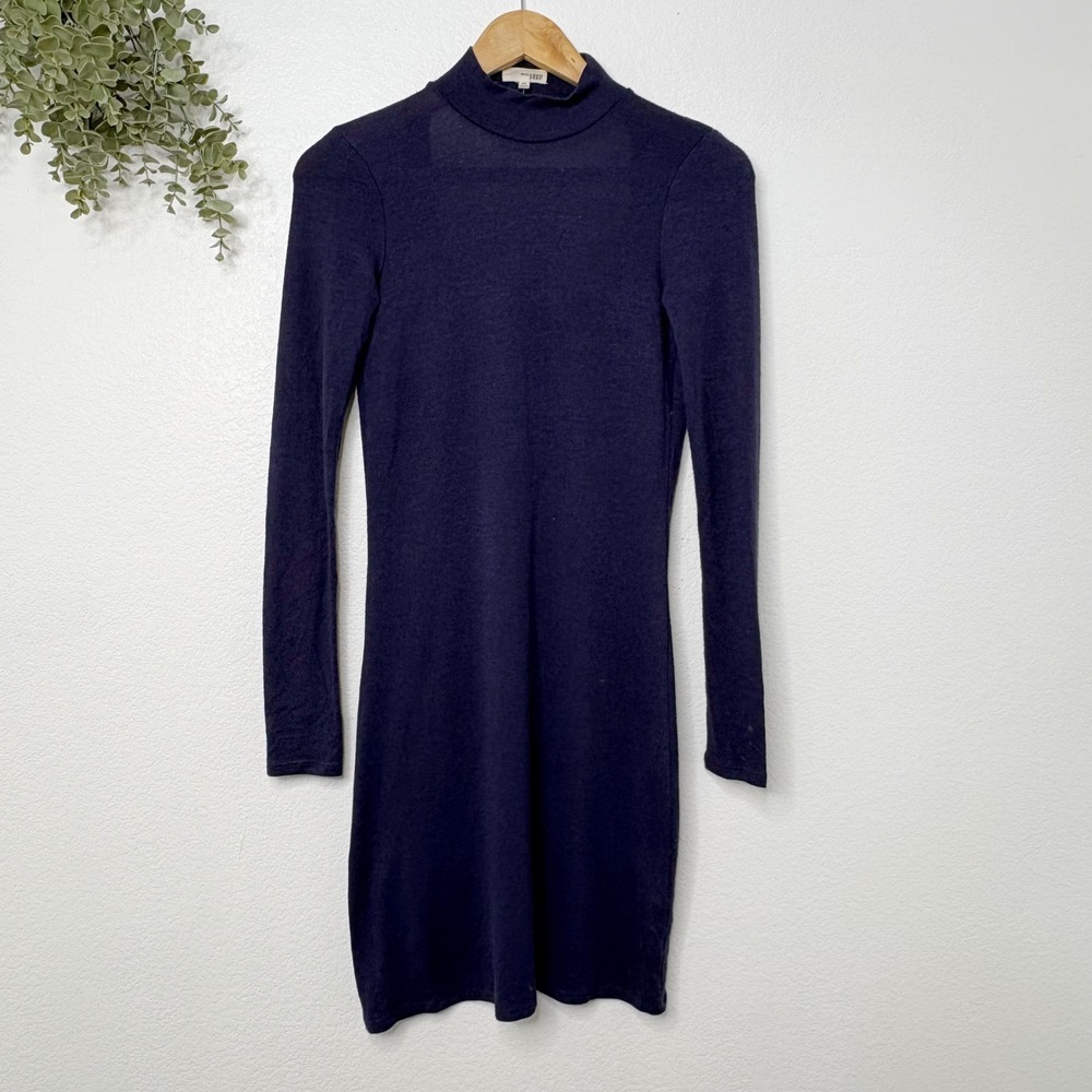 Wilfred Free Navy Blue Long Sleeve Mini Knit Sweater Dress Bodycon Mock Neck